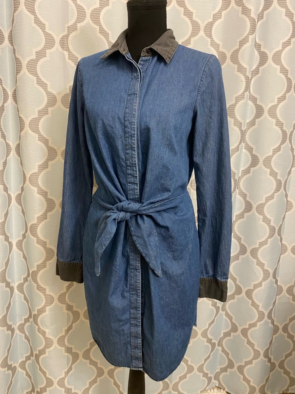 Bailey 44 Blue Denim Tie-Waist Long Sleeve Shirt Dress